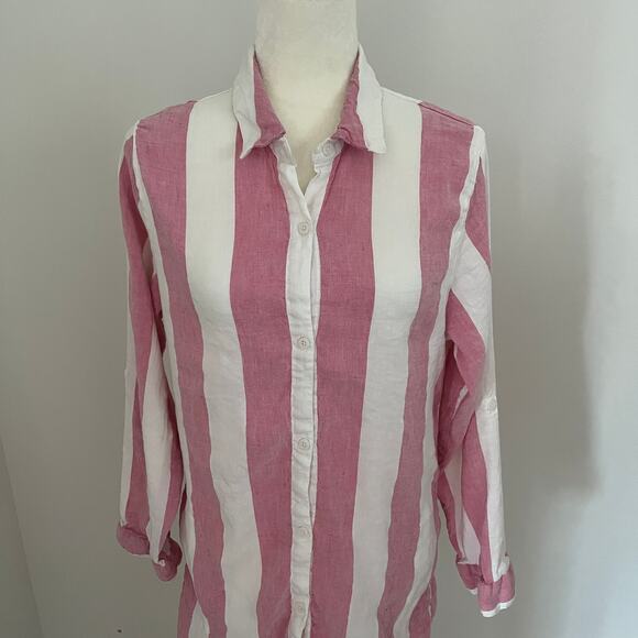 Tommy Bahama Rugby Beach Stripe Boyfriend Shirt Coral Coast Swim Coverup Large - Picture 3 of 9